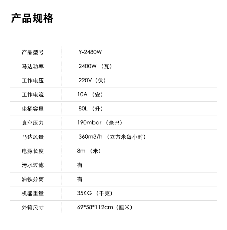 御衛仕工業級別吸油機Y-2480W